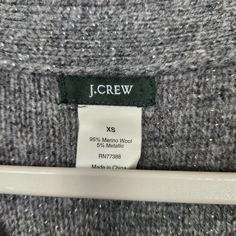 J. Crew Merino Wool Sweater Gray Silver Metallic V-Neck layering Women's Size XS